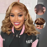 Blonde Highlight Pre-Styled Body Wave Ready To Go Glueless Layer Wavy Bob Wig With Baby Hair