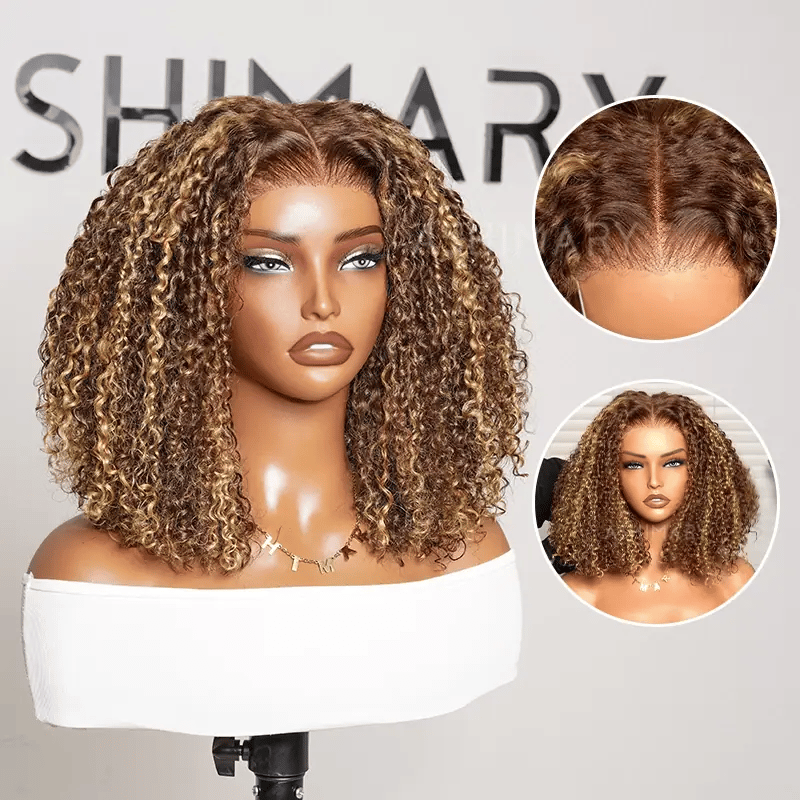 Highlight Color Pixie Curly Bob Ombre Honey Brown 5x5 Lace  display picture 1