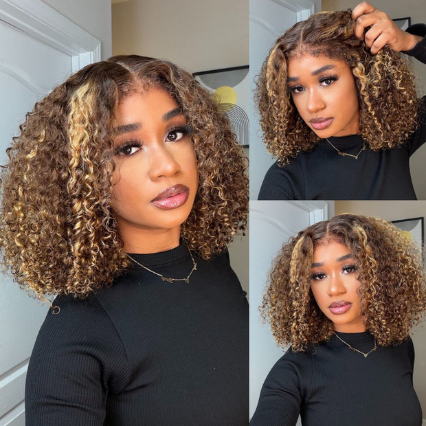 ✨Like NEW Kanekalon Honey Cheztnut blonde Brown Pixie bob Wig Honey Blonde Pixie Cut Wig Lace Frontal Brazilian Hair for  main image 4
