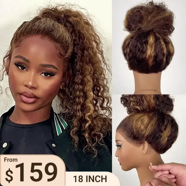 Water Wave Highlight Ombre Color Invisi Strap Snug Fit 360 Skin Lace Frontal Wig Glueless Human Hair