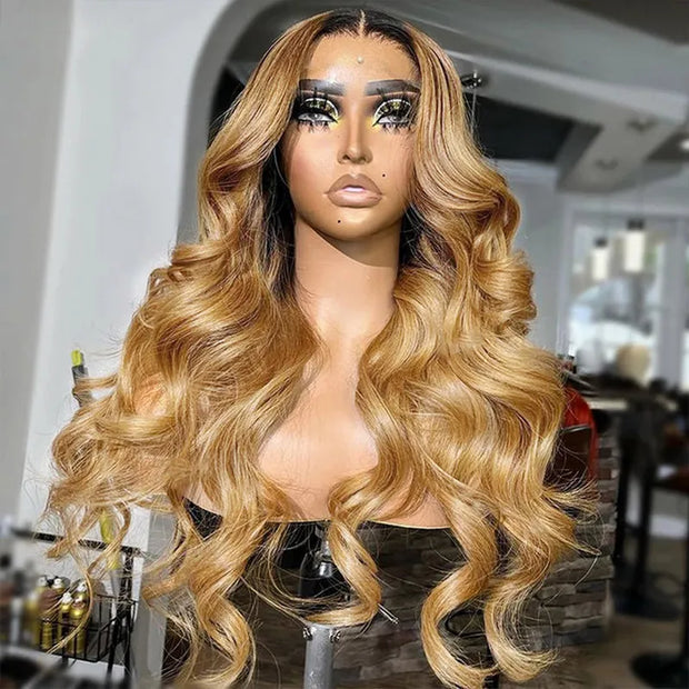 T1b/27 Ombre Honey Blonde Color Body Wave 13*4 13*6 Lace Front Pre-plucked Human Hair Wigs