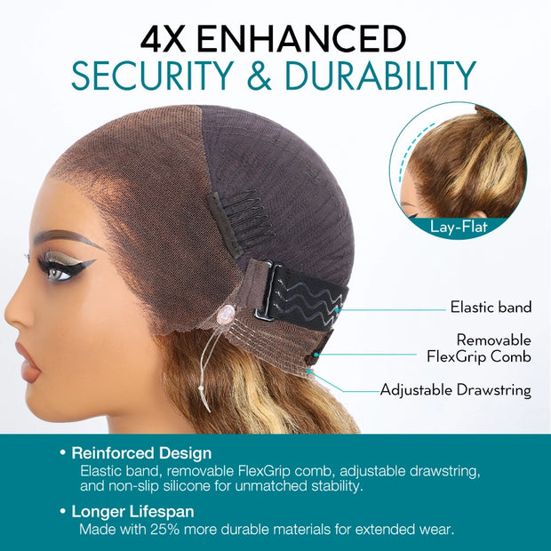 Water Wave Highlight Ombre Color Invisi Strap Snug Fit 360 Skin Lace Frontal Wig Glueless Human Hair