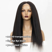 360 Lace Frontal Yaki Straight Wig Human Hair Pre Plucked HD Lace Wig Light Yaki