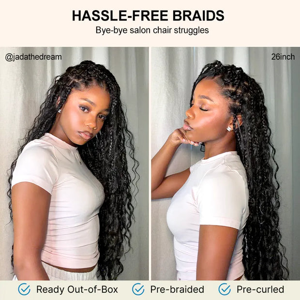 Invisi Strap Full Lace Knotless Boho Curls Braided Long Wig Pre-braid Lightweight Super Natural Scalp