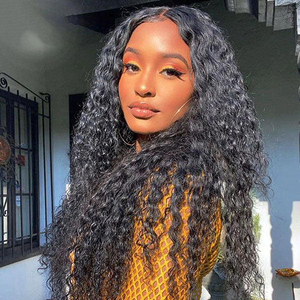 Flash Sale Curly Wavy 13x4 Transparent Lace Frontal Wig Pre Bleach Knots & Plucked Hairline 16 Inch