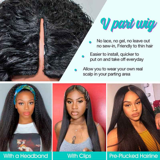 Flash-Sale-Glueless-V-Part-Wig-No-Sew-In-Mininal-Leave-Out-Natural-Human-Hair