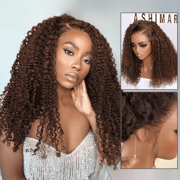 Kinky Curly Chocolate Brown Invisi Strap 360 Lace Wig 