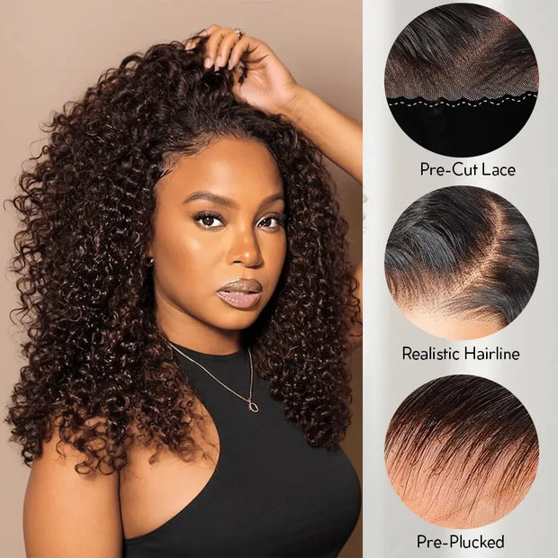 Kinky Curly Chocolate Brown Invisi Strap 360 Lace Wig 