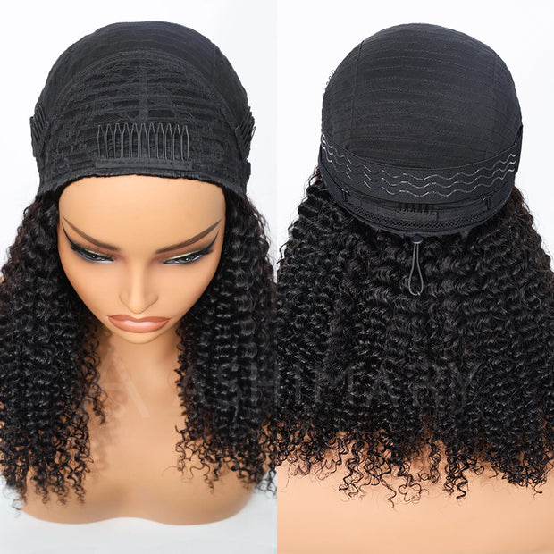 Black Brown Ombre Kinky Curly Half Wig With Drawstring Glueless Wear Go 3 in 1 Wig Beginner Friendly