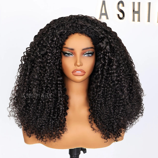 4C Edge Hairline 3.0 Half Wig with Drawstring Kinky Curly Ready To Go Wig 3 in 1 Half Wig Human Hair Affordable Wig