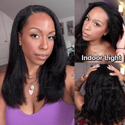6x4.5 Lace Closure Kinky Straight Wig with Kinky Baby Hair for Black Women Glueless Natural Newborn Hairline Blend Beginner Friendly Wig