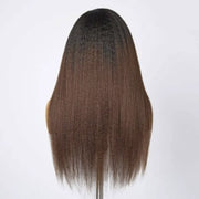 Black Brown Ombre Kinky Straight Half Wig With Drawstring Glueless Wear Go 3 in 1 Wig Human Hair