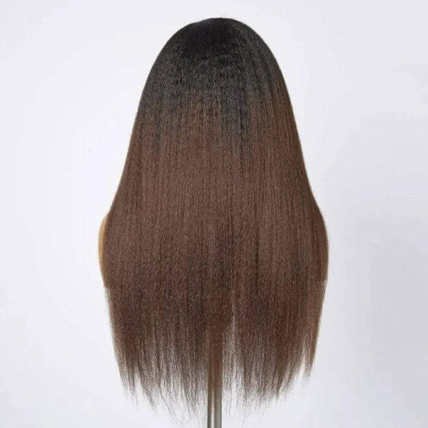 Black Brown Ombre Kinky Straight Half Wig With Drawstring Glueless Wear Go 3 in 1 Wig Human Hair
