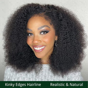 Flash Sale 4C Kinky Edges Curly Hair Transparent HD Lace Front Wigs With Realistic Hairline