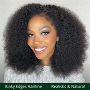 Flash Sale 4C Kinky Edges Transparent HD Lace Front Curly Wigs With Realistic Hairline