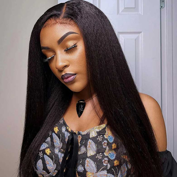 Flash Sale 4C Edges Hairline Kinky Straight 6x4.5 Pre-Cut Lace & 4x4/13x4/13x6 HD Transparent Lace Front Wig With Baby Hair
