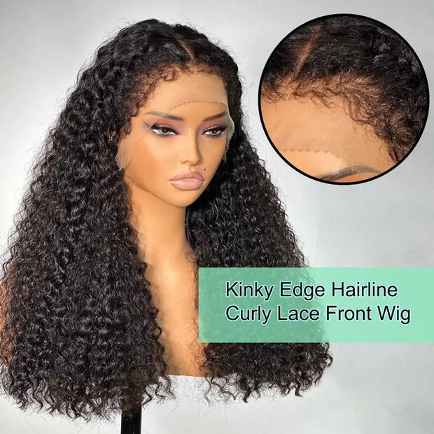 Flash Sale 4C Kinky Edges Curly Hair Transparent HD Lace Front Wigs With Realistic Hairline