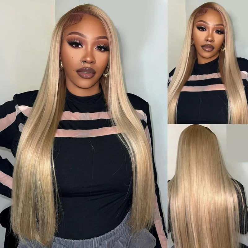 Ash Blonde Dark Root Straight 13x4 Transparent Lace  display picture 1