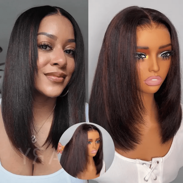 Highlight Yaki Straight Bob 13x4 Lace Frontal  Pre Everthing 6x4.5 / 4x4 Lace Clsoure Human Hair Wig