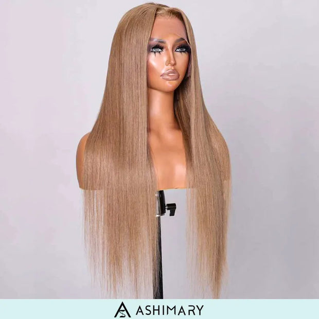 Ashimary Light Flaxen Brown Color 13x4 Lace Front Straight Wig Pre-plucked Human Hair