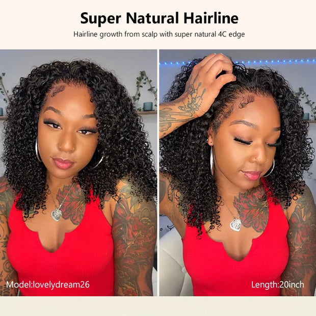 Kinky Curly 4C Edges Invisi Strap Laid Flat 360 Transparent Lace Wig Pre Bleached Knots with Curly Baby Hair All Around