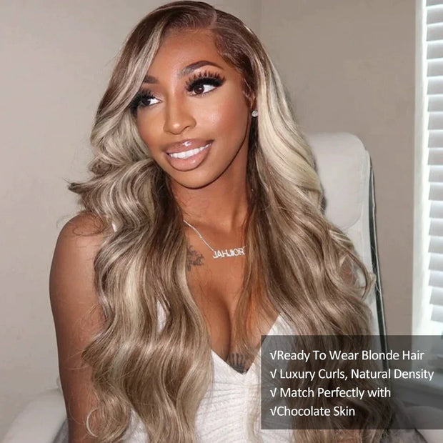 For TikTok | Blonde Balayage on Brown Hair Transparent Lace Frontal Wig Ashimary Hair