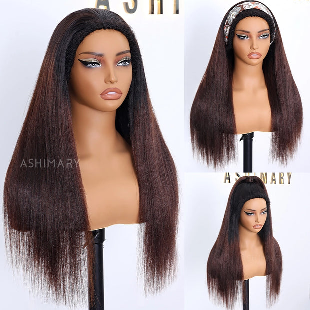 Yaki Straight Black Brown Ombre Half Wig