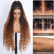 Ombre Color Full Lace Boho Curls Braided Long Wig Pre-braid Lightweight Tiny Knots Scalp