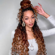Ombre Color Full Lace Boho Curls Braided Long Wig