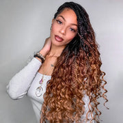 Ombre Color Full Lace Boho Curls Braided Long Wig