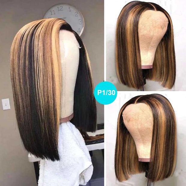 Flash Sale Highlight Bob Wigs Glueless 4*4 & 13*4 Lace Front Wig Straight 10A Brazilian Human Hair