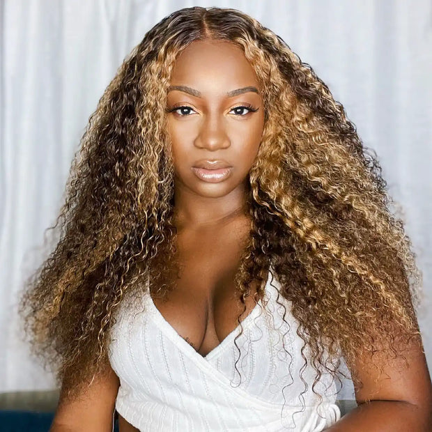 Kinky Curly Pre-Cut Lace Closure Wig with Pre Plucked Hairline & Bleached Knots