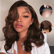 Glueless Pre-Styled Body Wave  Bob Wig Chocolate Brown Ready To Go Layer Wavy Human Hair Wig With Baby Hair