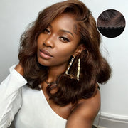 Glueless Pre-Styled Body Wave  Bob Wig Chocolate Brown Ready To Go Layer Wavy Human Hair Wig With Baby Hair