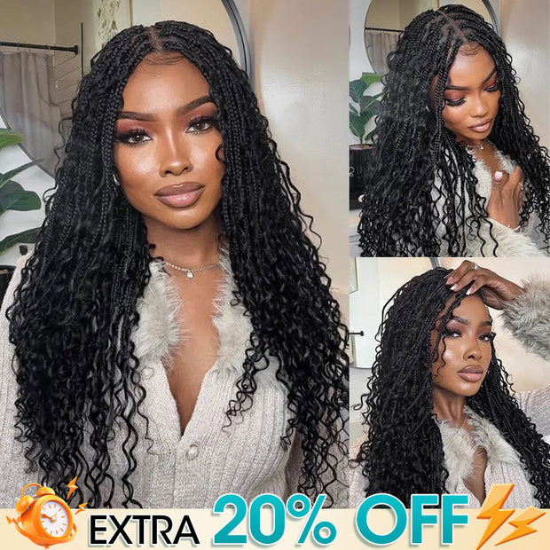 Full Lace Knotless Boho Curls Braided Long Wig Pre-braid Lightweight Super Natural Scalp