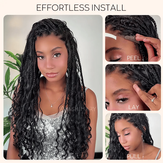 Boho Curls Knotless Braided Wig Full Lace Frontal 