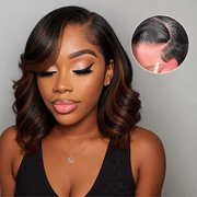 Balayage Highlight Pre-Styled Bouncy Body Wave Ready To Go Glueless Layer Wavy Bob Wig With Baby Hair