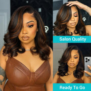 Balayage Highlight Pre-Styled Bouncy Body Wave Ready To Go Glueless Layer Wavy Bob Wig With Baby Hair