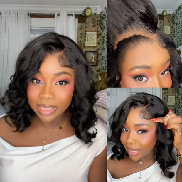 Pre-Styled Body Wave Short Bob Wig Transparent Lace Wigs