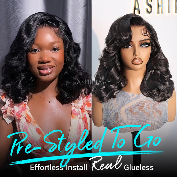 Pre-Styled Body Wave Short Bob Wig Transparent Lace Wigs