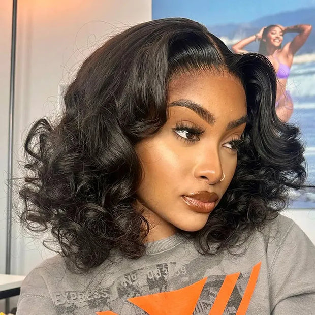 Fluffy Bouncy Rose Wave Side Part 4x4 13x4 Lace Wigs 100% Human Hair Beginner Friendly