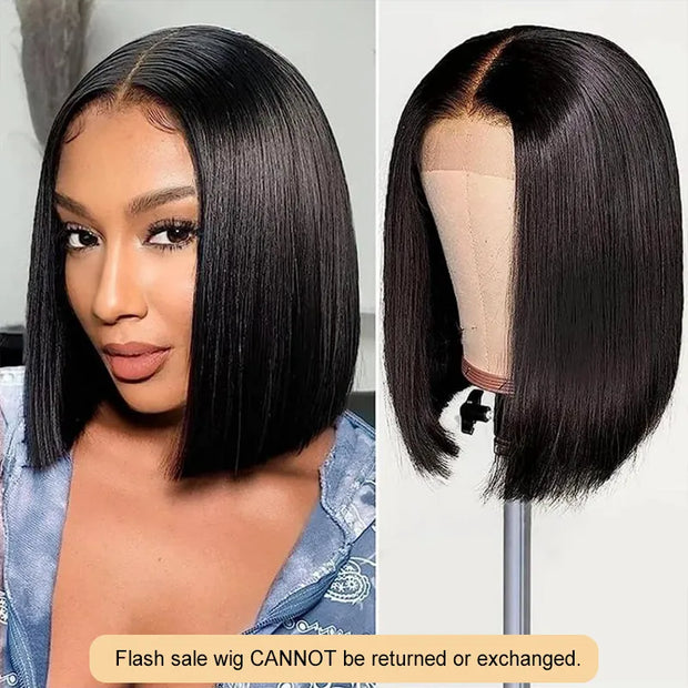 Flash Sale 4x4/ 4x6/ 13x4 Transparent Lace Silky Straight Bob Wig Natural Black Human Hair Glueless Wig