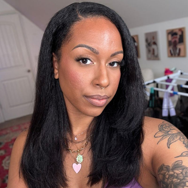 6x4.5 Lace Closure Kinky Straight Wig with Kinky Baby Hair for Black Women Glueless Natural Newborn Hairline Blend Beginner Friendly Wig