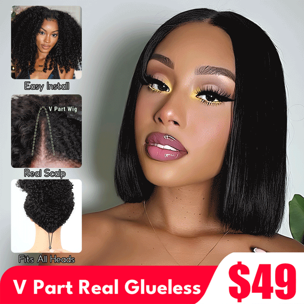 Flash Sale Ashimary 0 Skill Needed V Part Glueless Wig Short Bob Human Hair