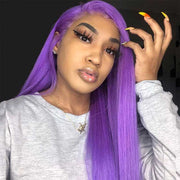 Purple Color Pre Plucked Transparent Lace Frontal Wigs Straight Hair