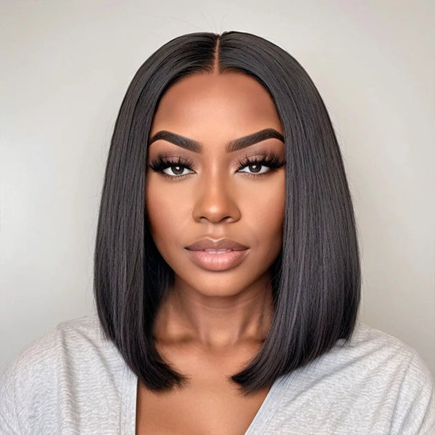 Razor Sharp Sleek Bob Wig 2x6 Lace Glueless Double Drawn Human Hair ...