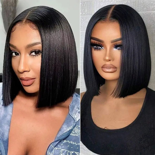Razor Sharp Sleek Bob Wig 2x6 Lace Glueless Double Drawn Human Hair ...