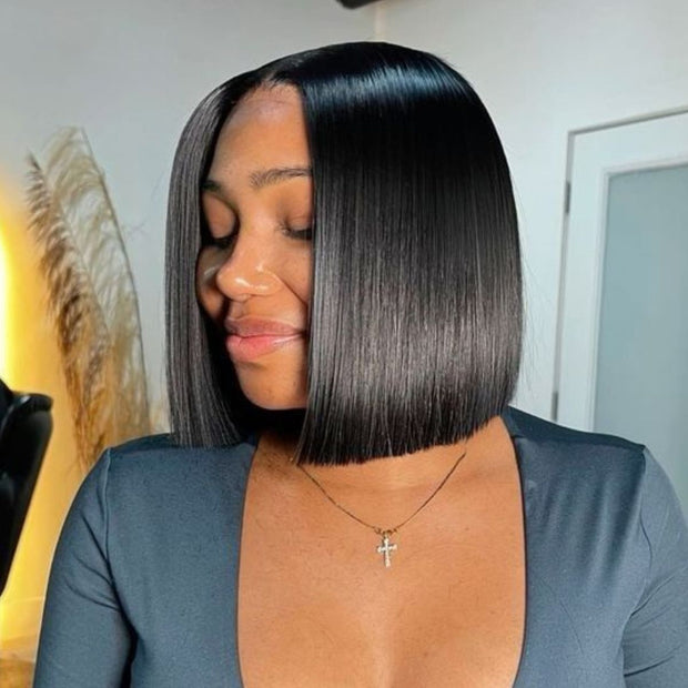 Razor Sharp Sleek Bob Wig 2x6 Lace Glueless Double Drawn Human Hair ...