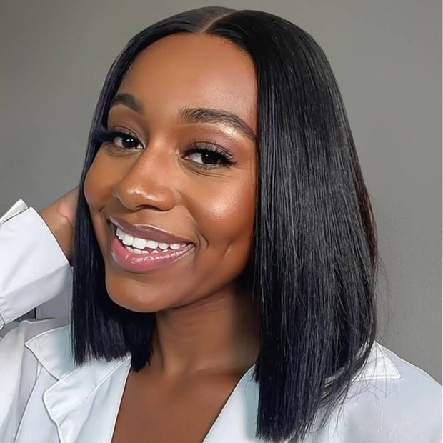 Razor Sharp Sleek Bob Wig 2x6 Lace Glueless Double Drawn Human Hair ...