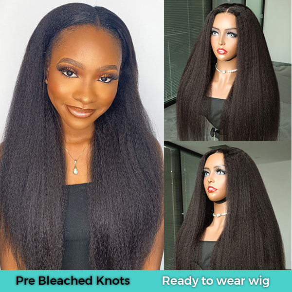Ashimary Go Wig Kinky Straight Hair HD Transparent Lace Closure With Pre Bleach Knots